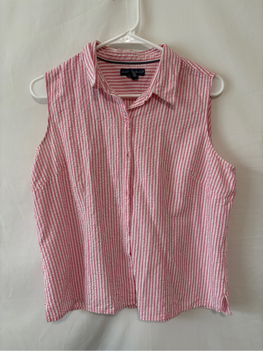 Mountain Lake Pink and White Striped Sleeveless Button-Front Blouse
